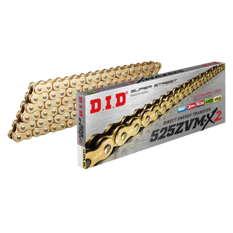 D.I.D Drive Chains - 525ZVM-X2 -122 ZB Super Street X-Ring - Gold