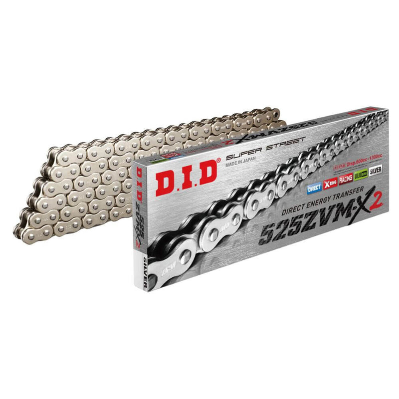 D.I.D Drive Chains - 525ZVM-X2 -122 ZB Super Street X-Ring - SS Silver