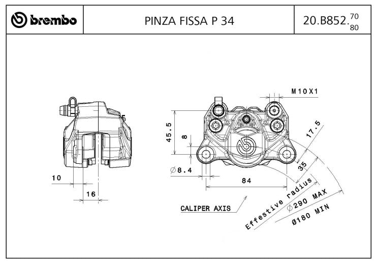 Brembo Rear Caliper P2 34 Titanium Colour 84mm Mount (20B85277)