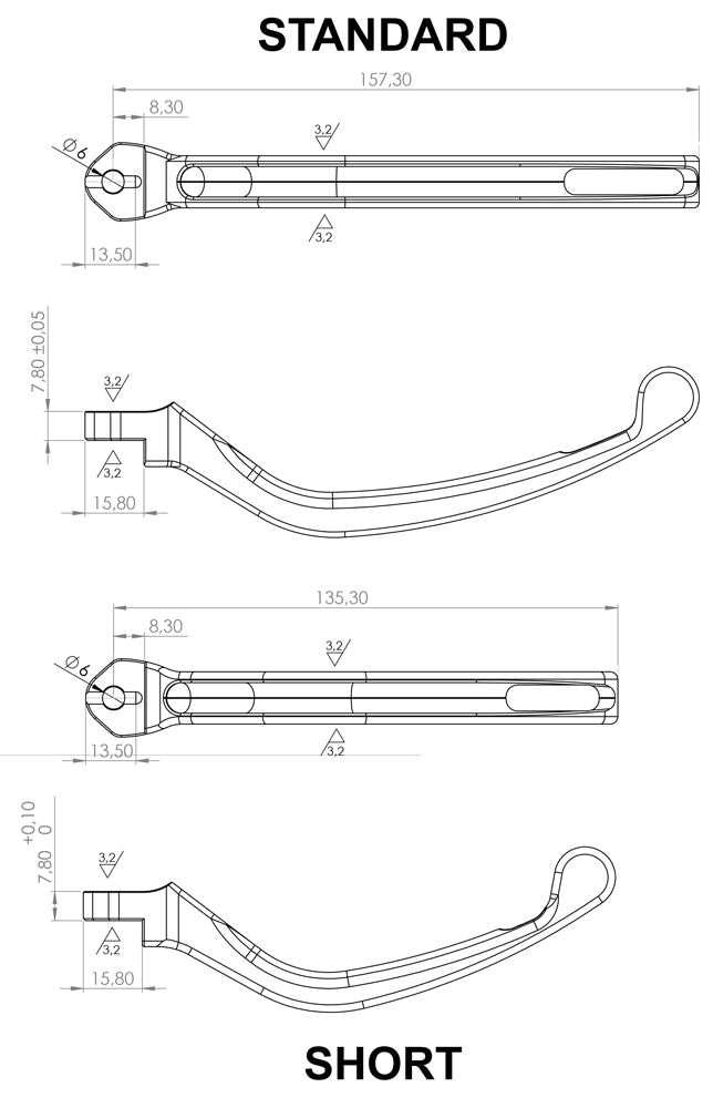 TWM Replacement Half Lever to suit Brembo Corsa Corta 135.3mm Short (LBDCCS)
