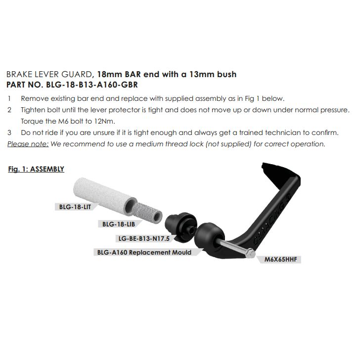 GBRacing Brake Lever Guard A160 with 18mm Bar End and 13mm Bush (BLG-18-B13-A160-GBR)