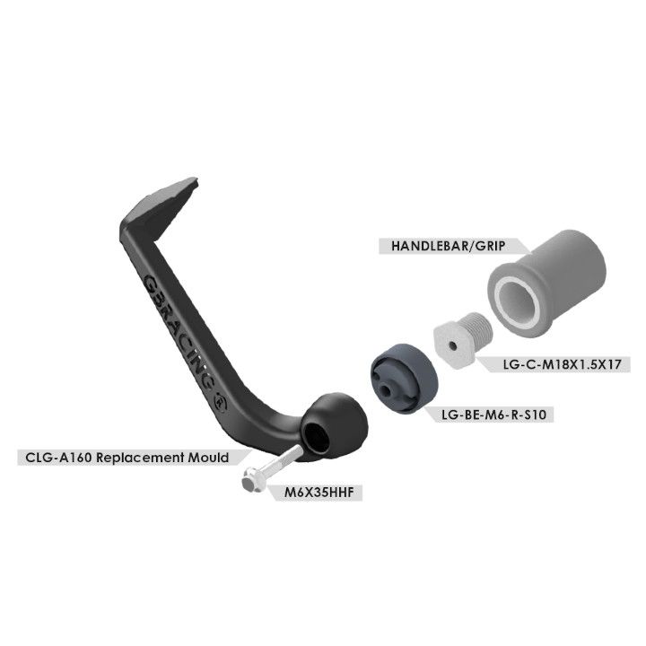 GBRacing Clutch Lever Guard A160 M18 Threaded 10mm Spacer Bar End 160mm (CLG-M18-S10-A160-GBR)