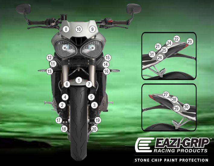 Eazi-Guard Paint Protection Film for Triumph Street Triple (2017-2019) GUARDTRI014